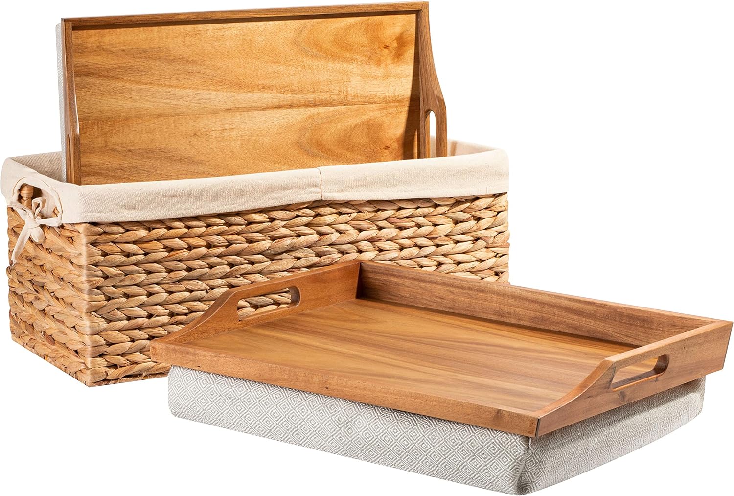 Wood Lap Trays with Basket Set, Calming Gray, Pack of 2 Z179