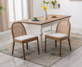 Beige Linen Upholstered Dining Chair Set of 2 with Rattan Back X24842