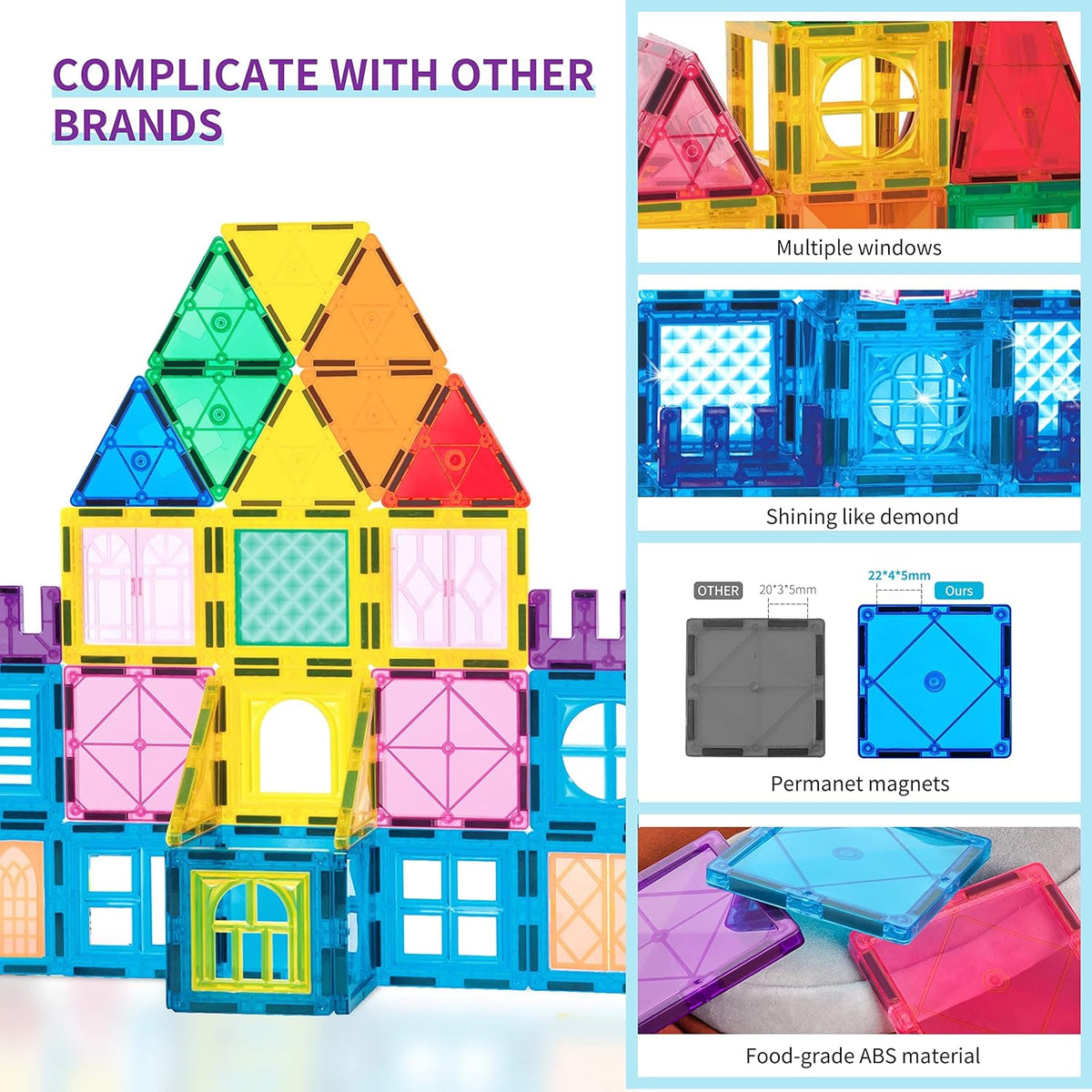 Magnetic Tiles 102Pcs Building Blocks Toy Castle Kit L80269