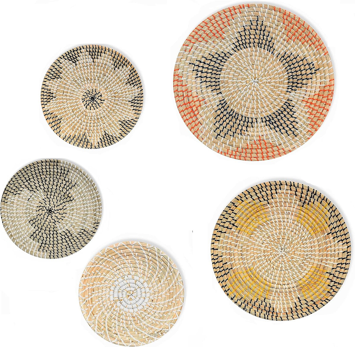 Set of 5 Pieces Seagrass Woven Wall Basket Decor W4228