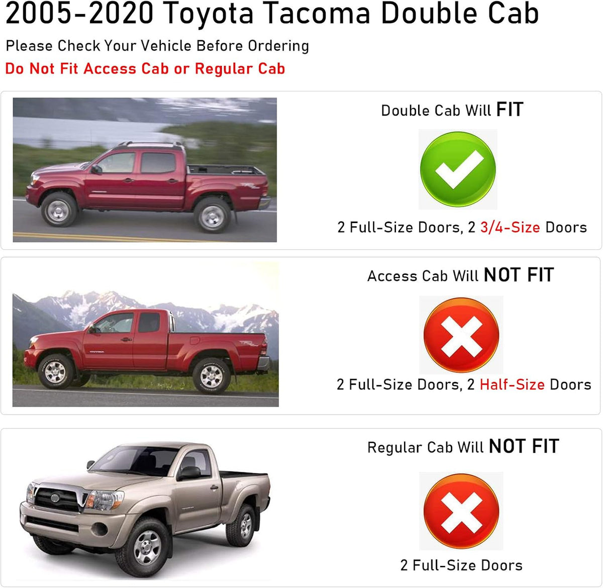 Roof Rack Cross Bars for Toyota Tacoma Double Cab 2005-2020 H918