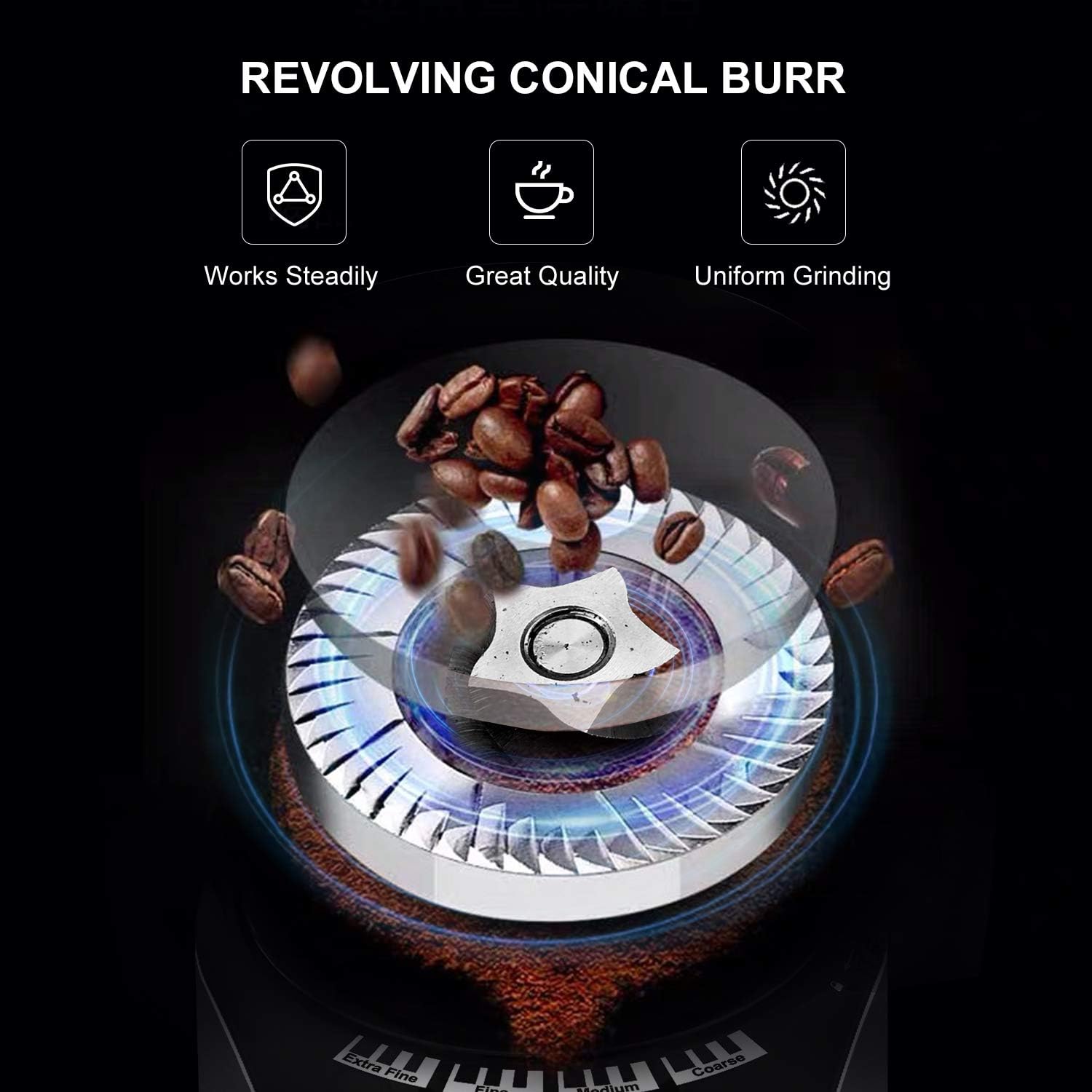 Stainless Steel Electric Conical Burr Coffee Grinder with 12 Grind Settings Y9543