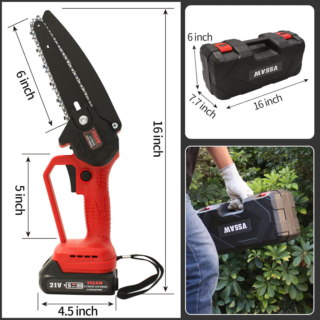 Mini Chainsaw Cordless Brushless 6 inch Battery Power Chain Saw, Portable Handheld Small Chainsaw with Security Lock, Pack of 2 G66072