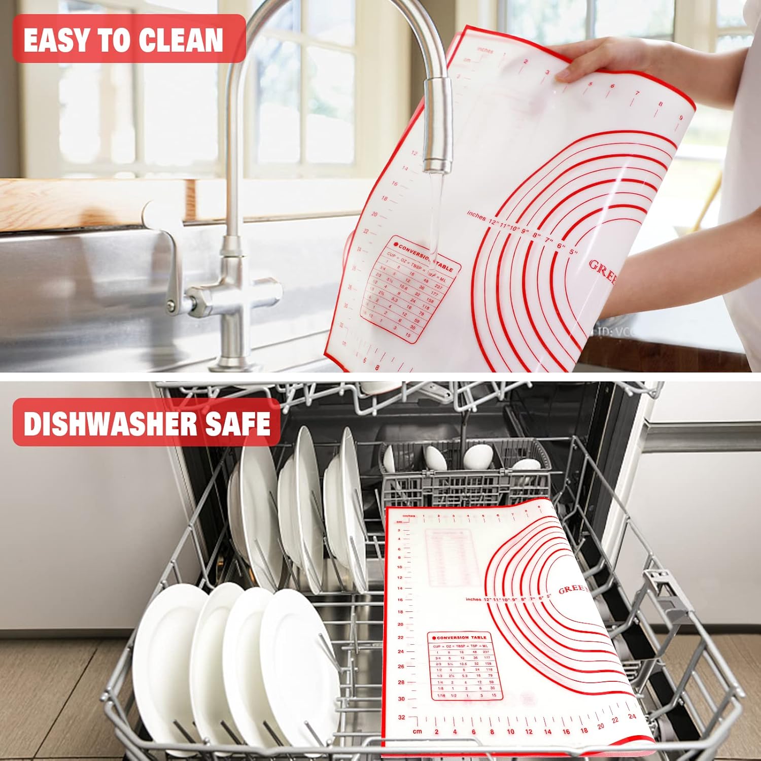 Large Silicone Non Stick Baking Mat with Measurement, Red L43698