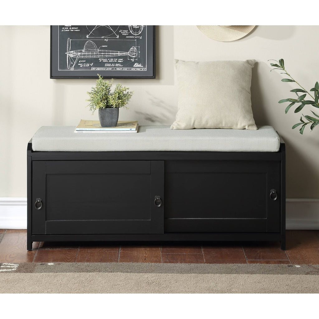 Grey Wood Storage Bench with 2 Cabinets H284