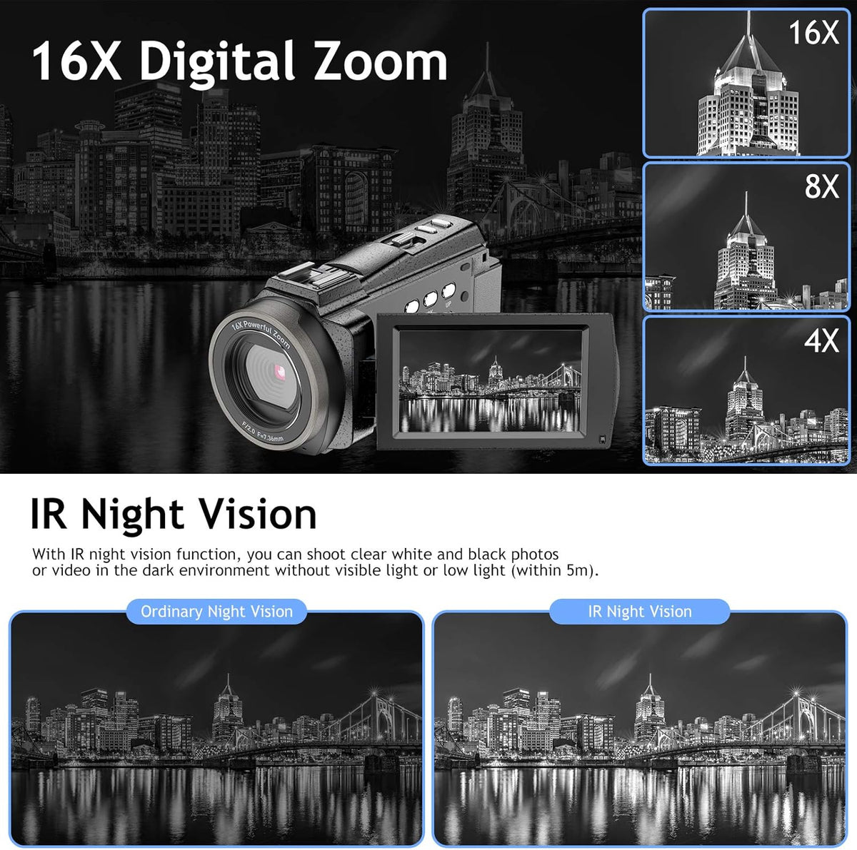 4K 48MP Ultra HD WiFi Digital Camera Camcorder with Microphone B740378