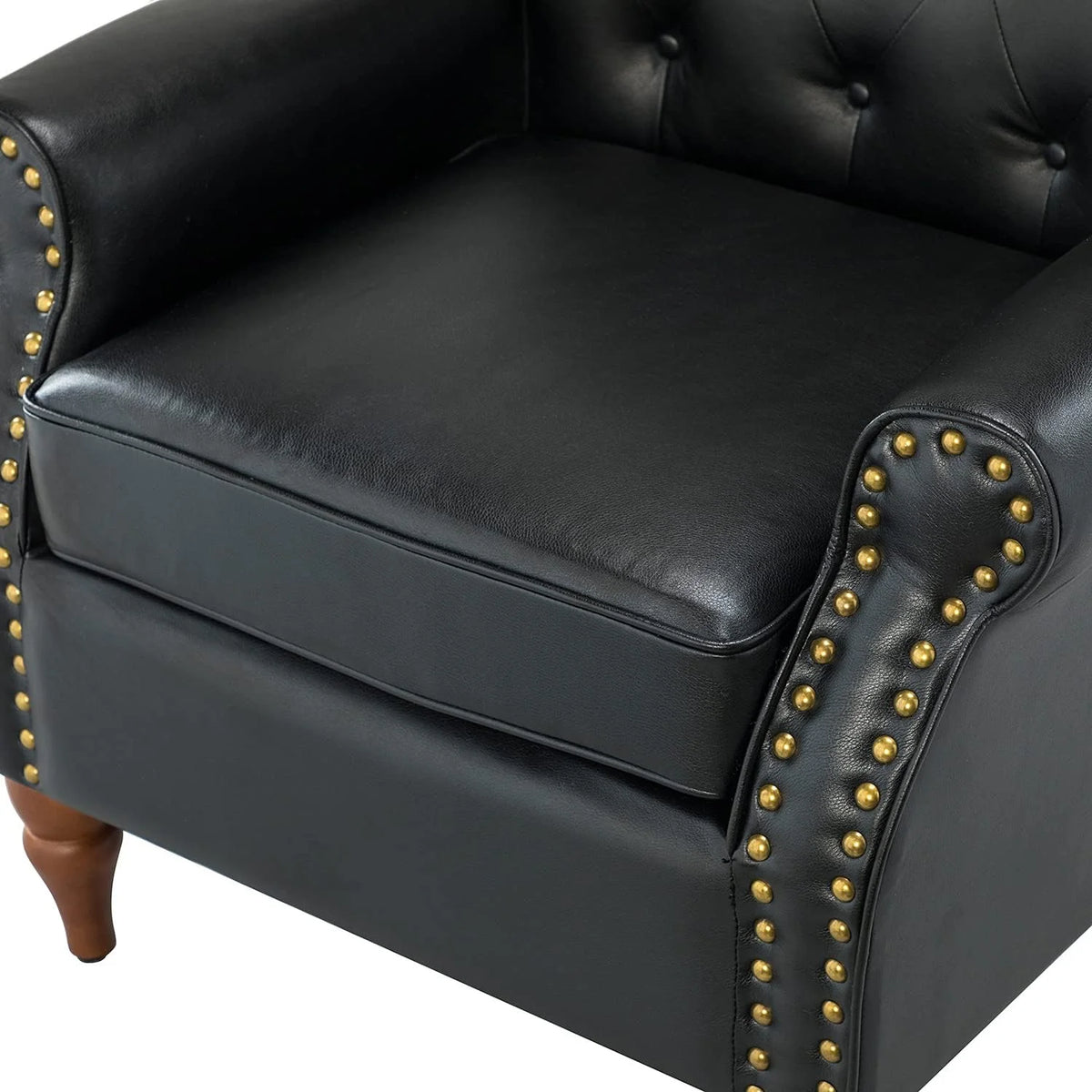 Black PU Leather Accent Chair Set Of 2 with Solid Wood Legs N106119