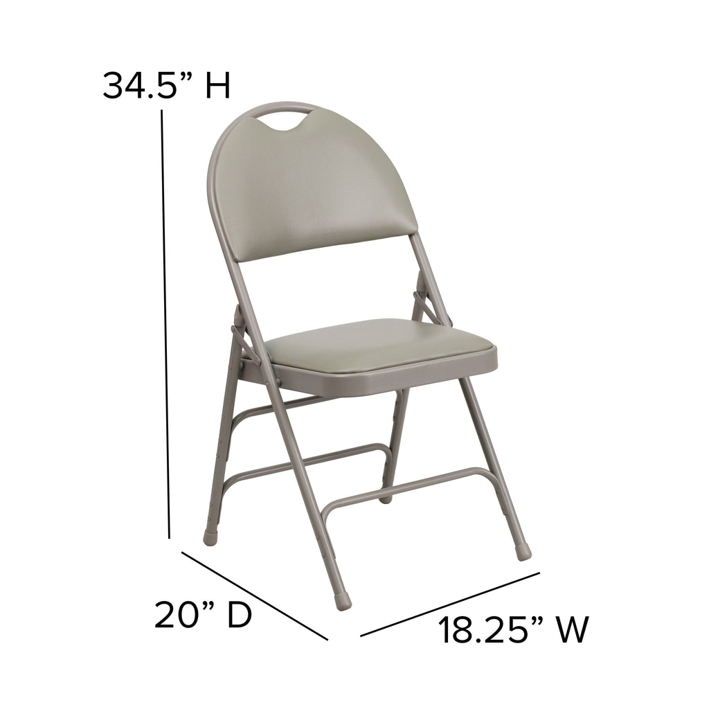 4 Pack Extra Large Triple Braced Folding Chair Gray Vinyl U3860