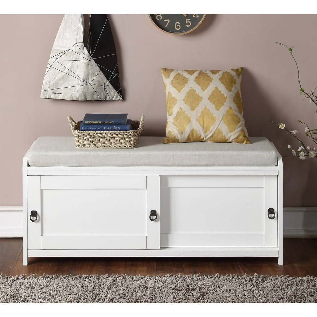 Grey Wood Storage Bench with 2 Cabinets H284
