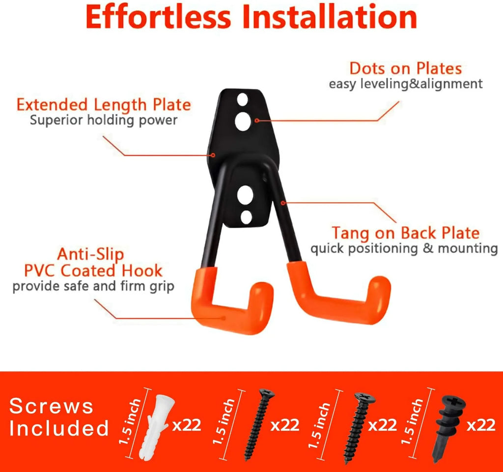 12 Pack Wall Storage Hooks with 2 Extension Cord Straps, Heavy Duty Tool Hangers I75976