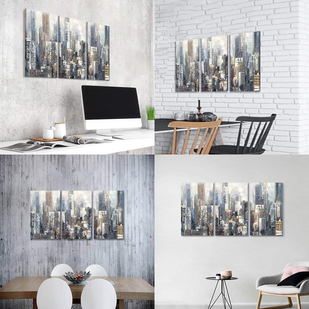 Abstract City Picture Wall Art on Wrapped Canvas, 3 Panels M1116