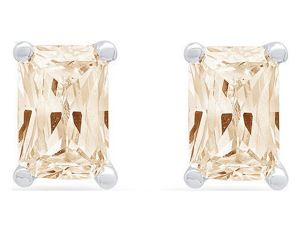 18K White Gold Emerald Cut Solitaire Stud Earrings D80115