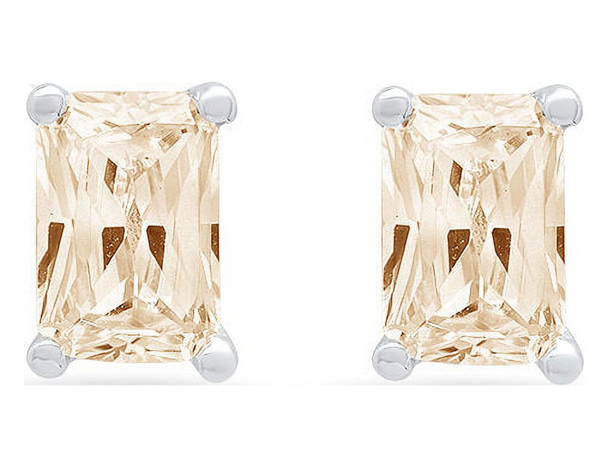 18K White Gold Emerald Cut Solitaire Stud Earrings D80115