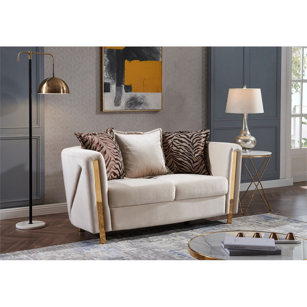 Beige Velvet 2Pc Living Room Set F658