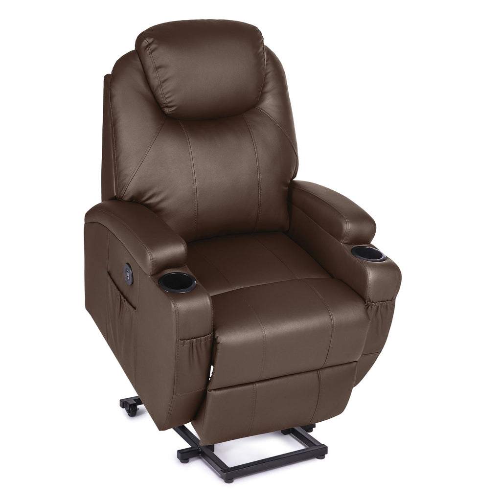 Brown Recliner Chair with Heated Massage Footrest Cup Holders USB Port F51294
