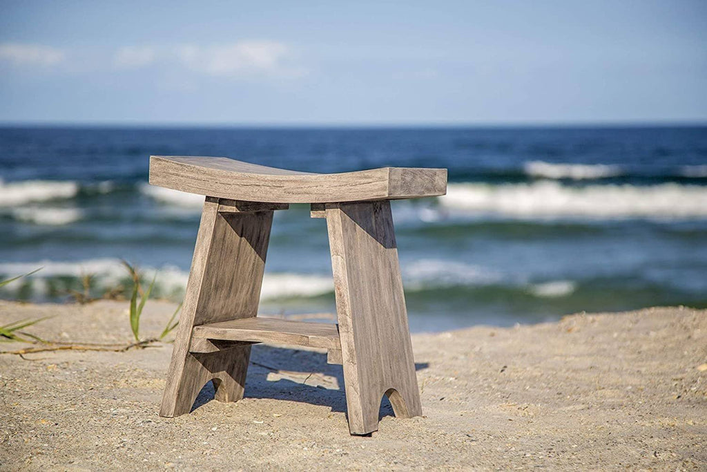 Gray Finish Teak Shower Bench with Shelf I844