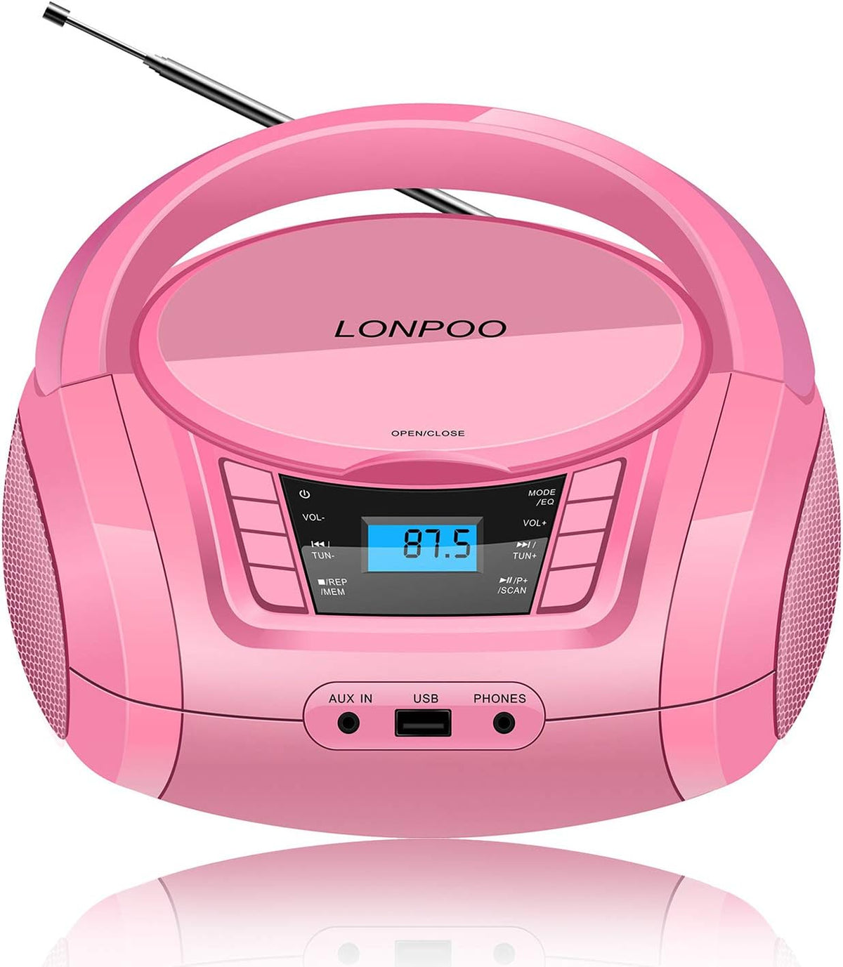 Portable Top-Loading CD MP3 Player Boombox with Bluetooth Stereo, FM Radio, Aux Line in, Headphone Jack, USB Port L87354
