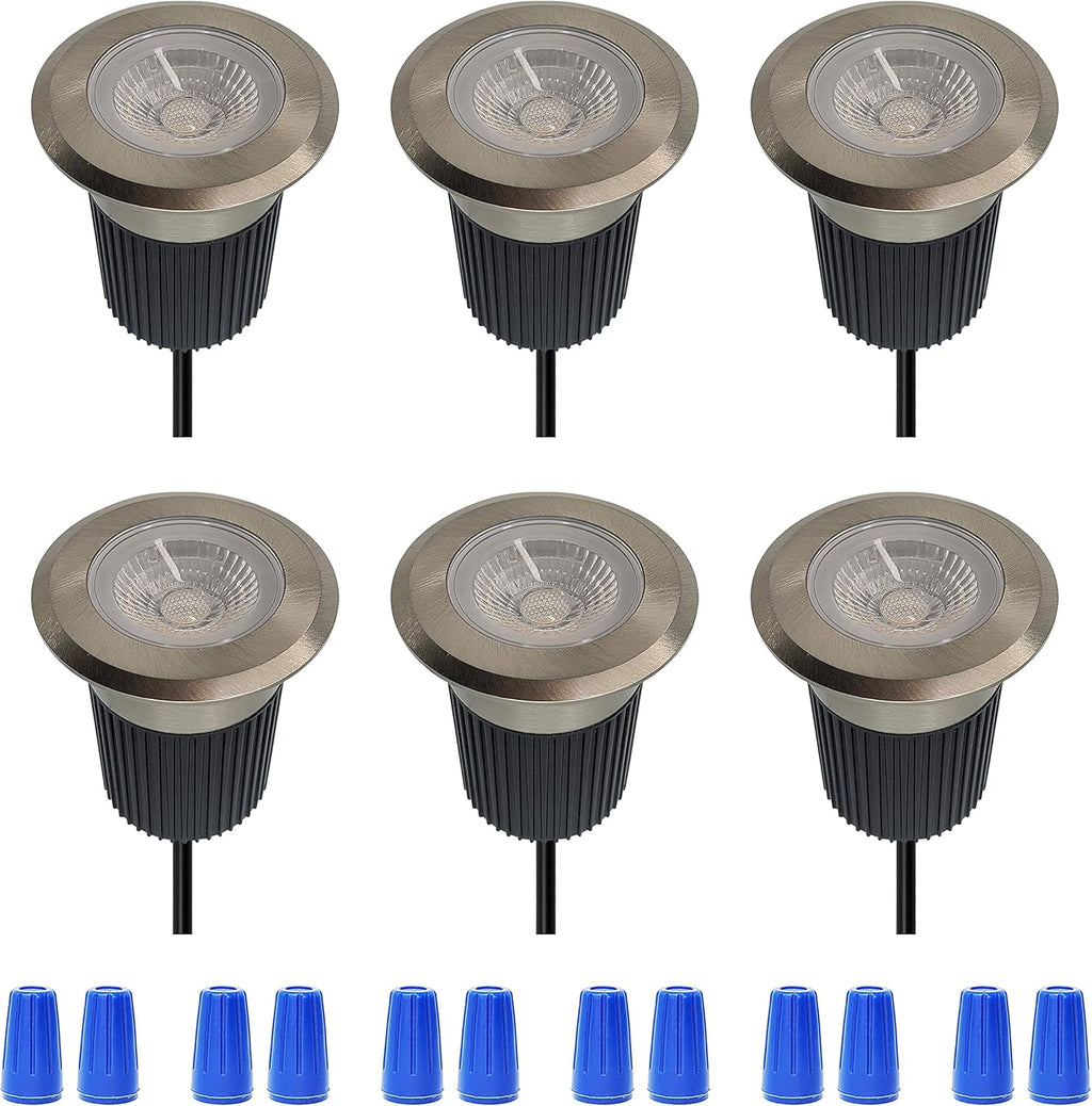 6-Pack 1 Watt LED In Ground Lights with 36 Feet Cable, Gold Finish, Waterproof IP67 M75482