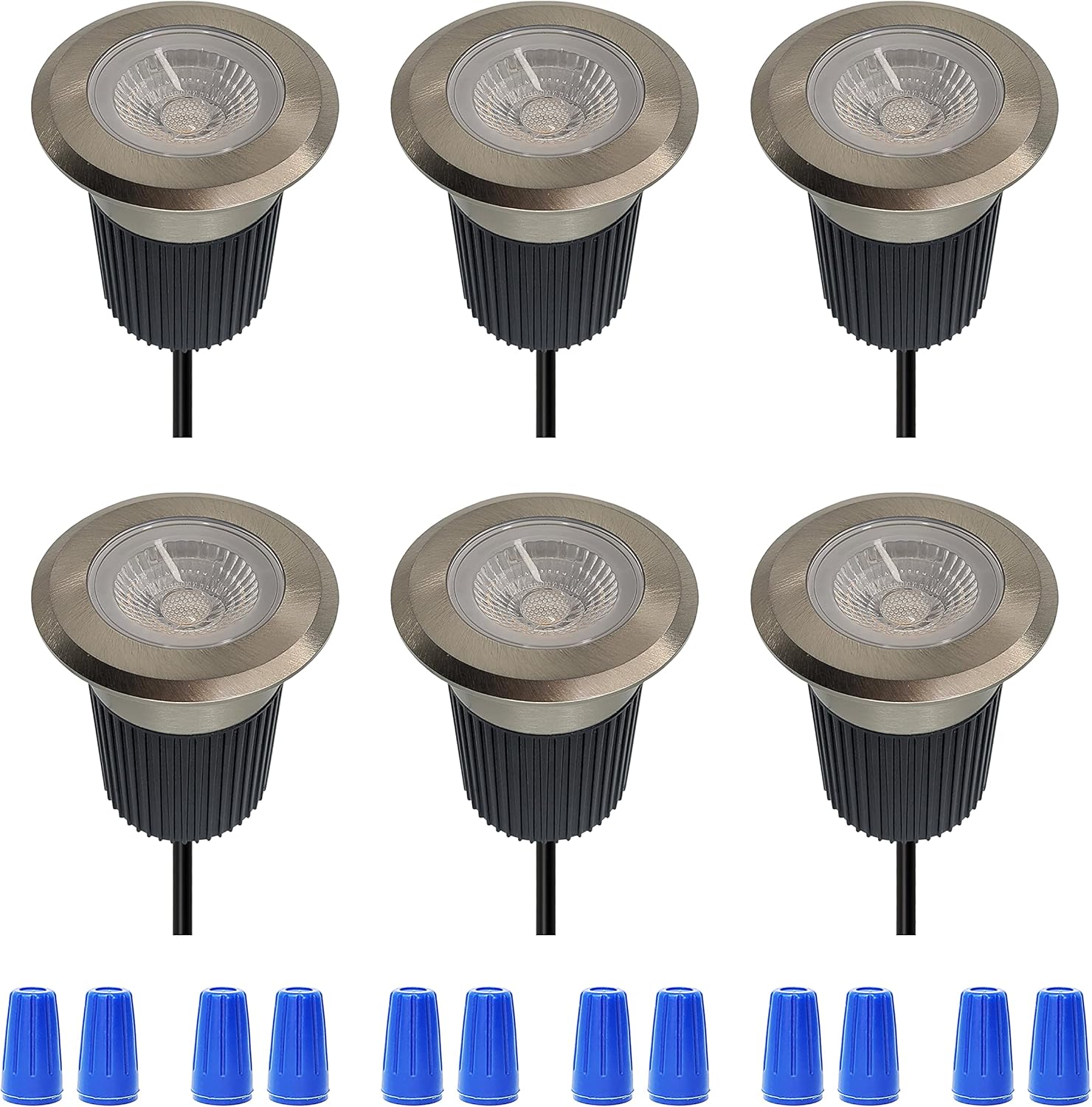 6-Pack 1 Watt LED In Ground Lights with 36 Feet Cable, Gold Finish, Waterproof IP67 M75482