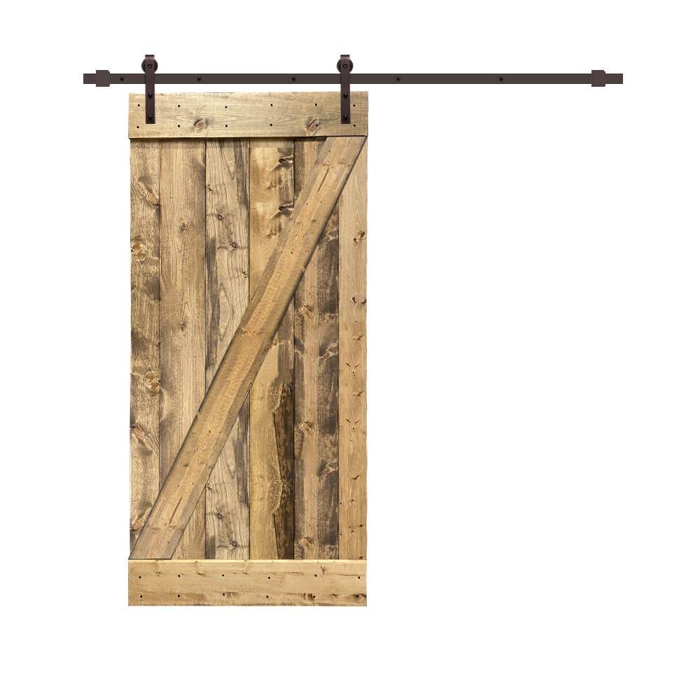 24 in. x 84 in. Weather Oak Stained Wood Interior Sliding Barn Door with Hardware Kit A9509