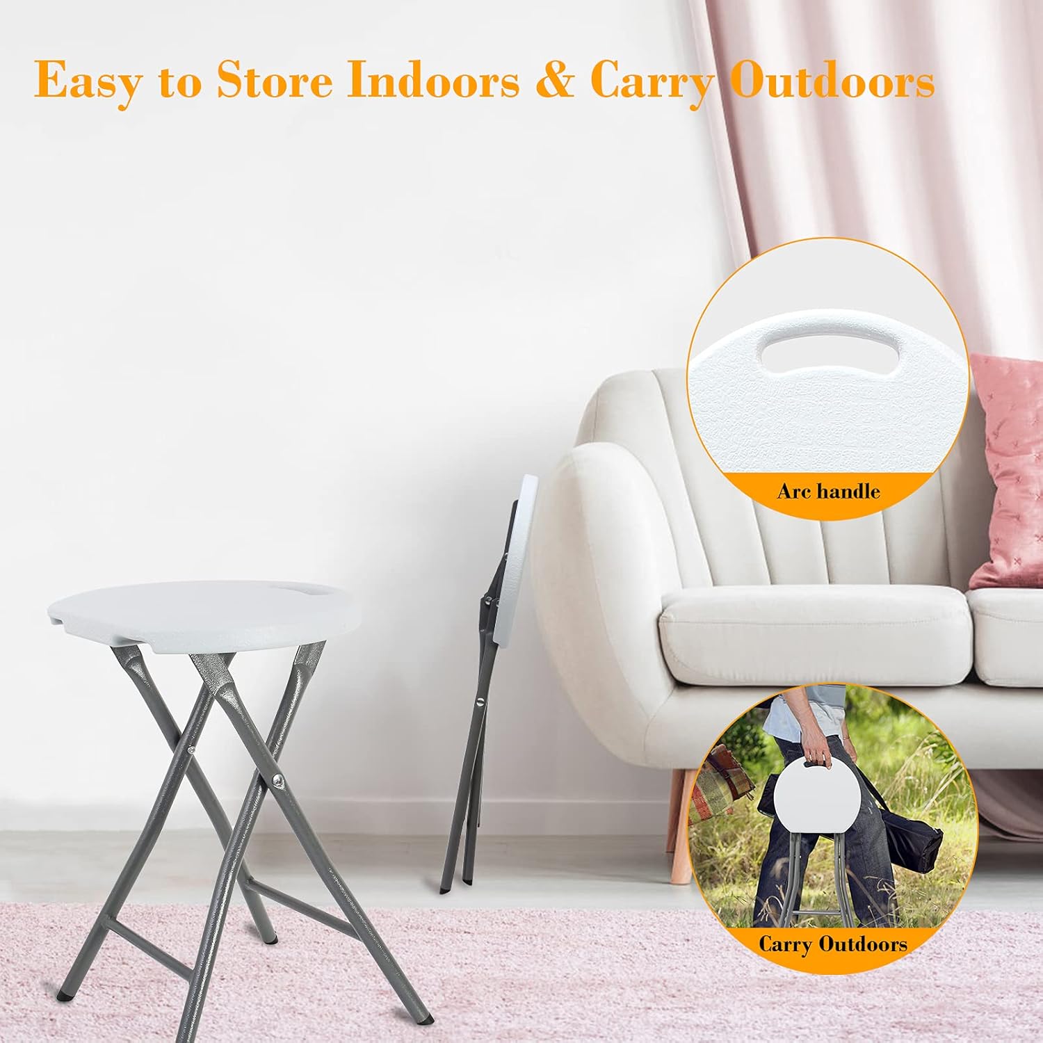 White 18 inch Set of 4 Folding Stool with Handle G128