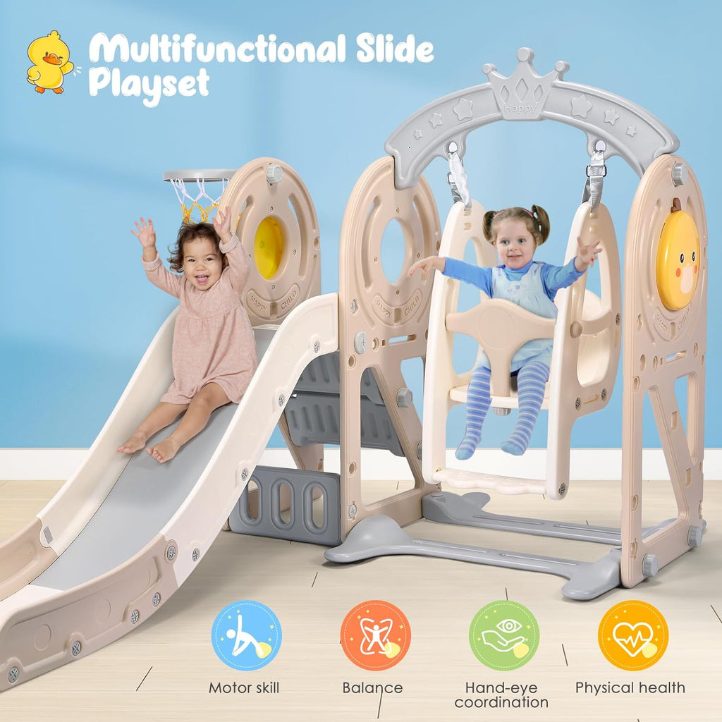 3-in-1 Kids Slide with Climber, Swing, Freestanding Playset X83964