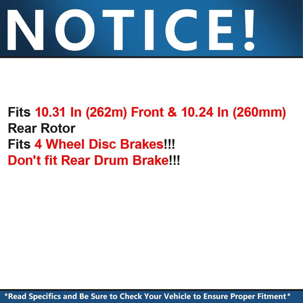 10.32" Front & 10.24" Rear Disc Brake Rotors Brake Pads 8pc Set J6024