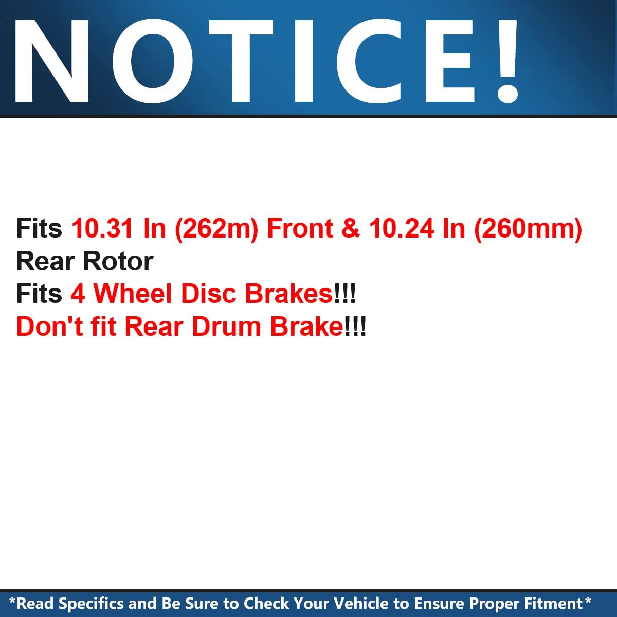 10.32" Front & 10.24" Rear Disc Brake Rotors Brake Pads 8pc Set J6024