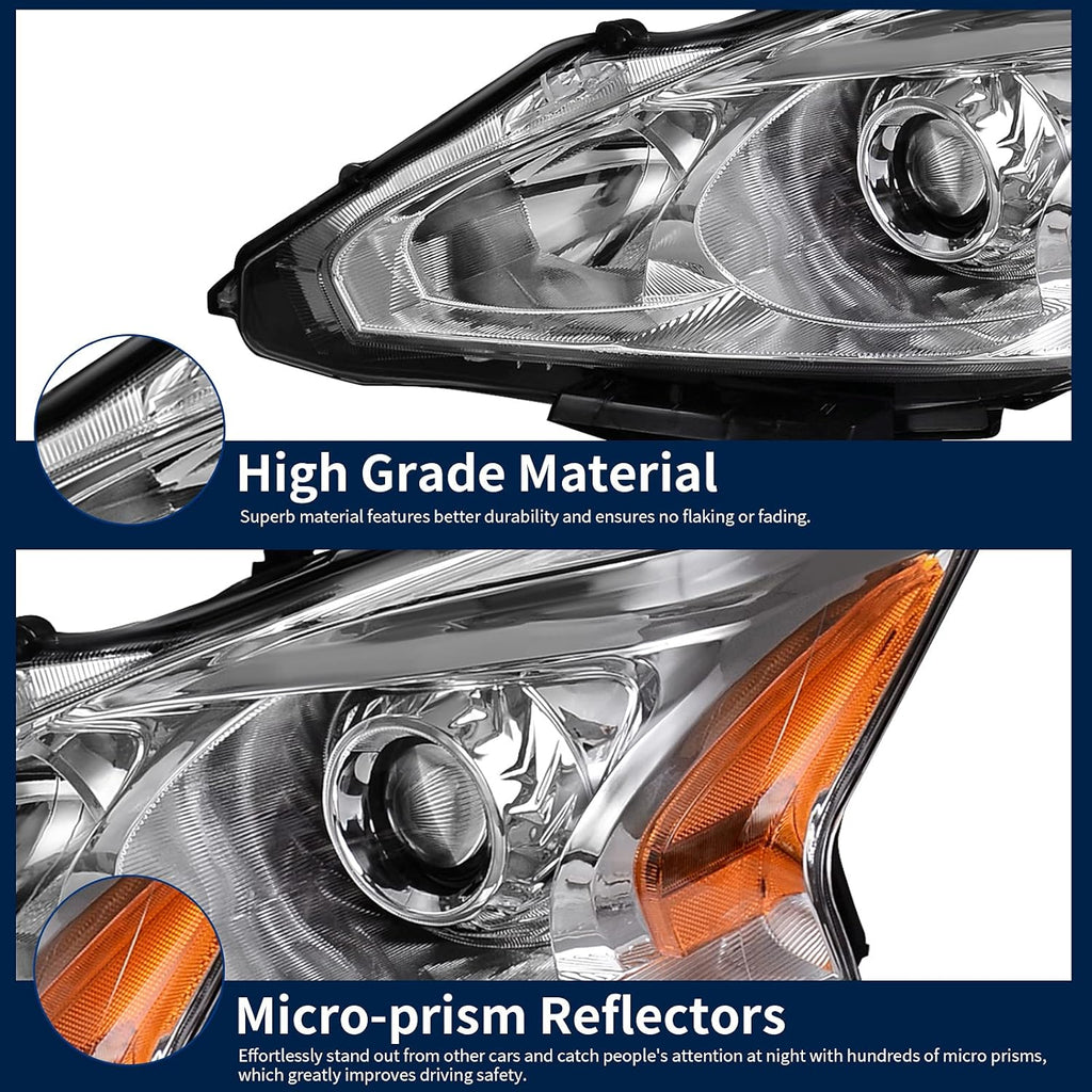 Projector Headlight Assembly for 2013 2014 2015 Altima 4-Door Sedan Chrome Housing D9293