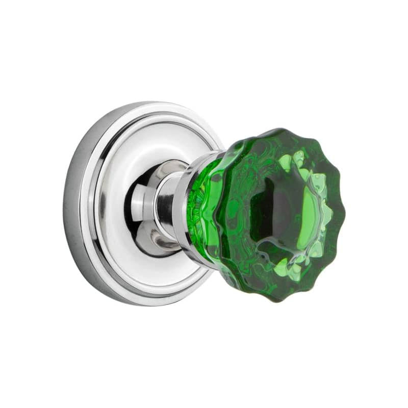 Crystal Emerald Glass Door Knob in Bright Chrome M68811