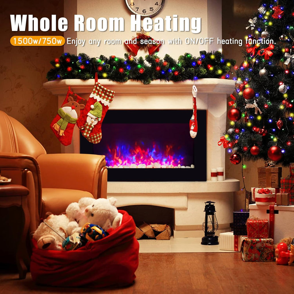 Black 36 Inch Wall-Mounted Electric Fireplace with Remote Control V9821