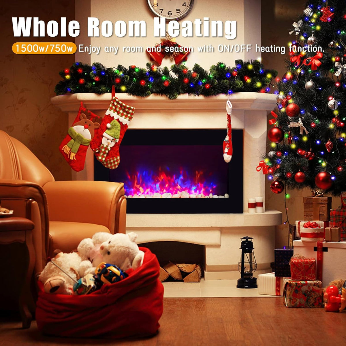 Black 36 Inch Wall-Mounted Electric Fireplace with Remote Control V9821
