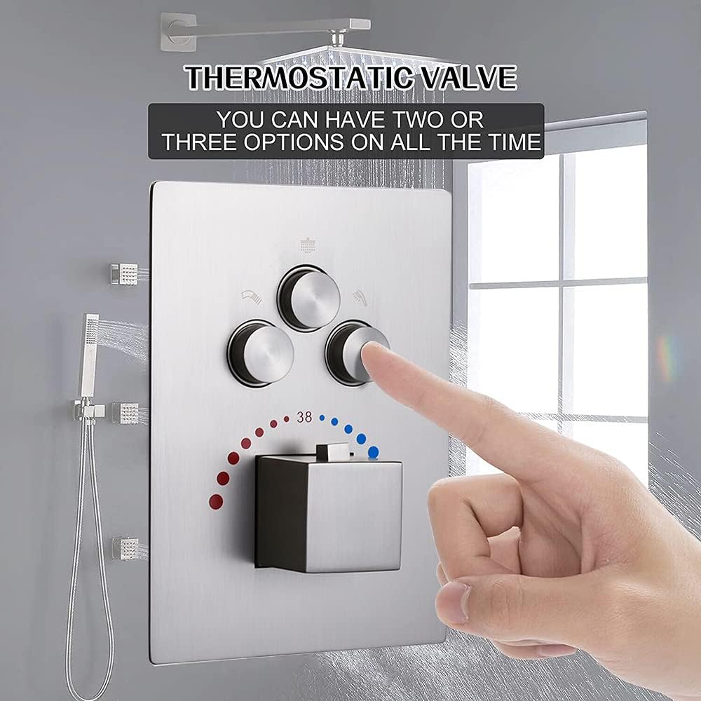 Brushed Nickel Solid Brass 3 Way Thermostatic Shower Diverter Valve K587