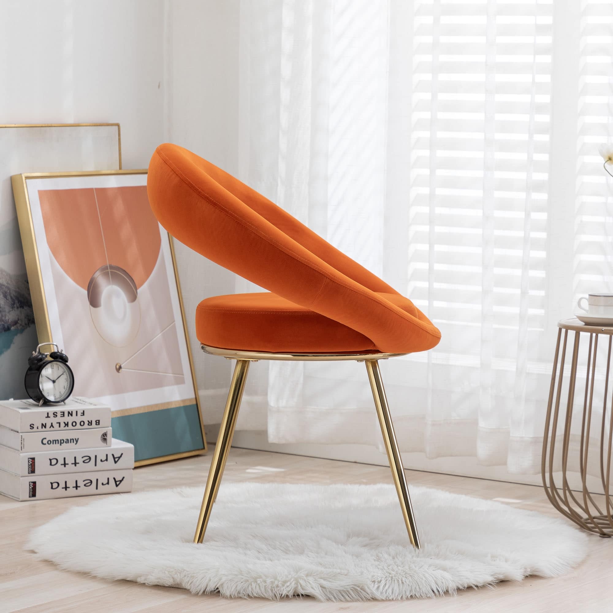 Velvet Lounge Chair With Gold Plated Legs Orange D5436
