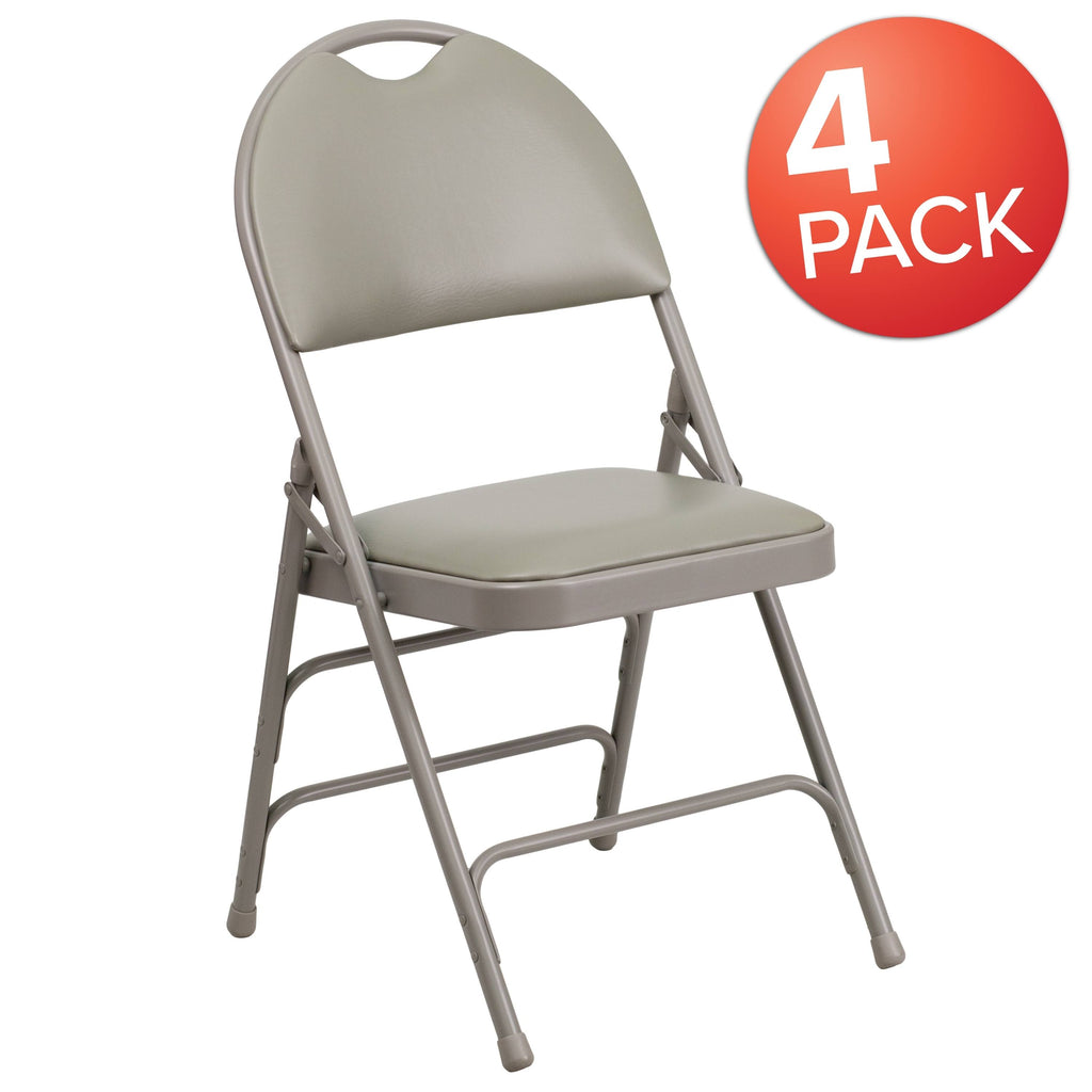 4 Pack Extra Large Triple Braced Folding Chair Gray Vinyl U3860