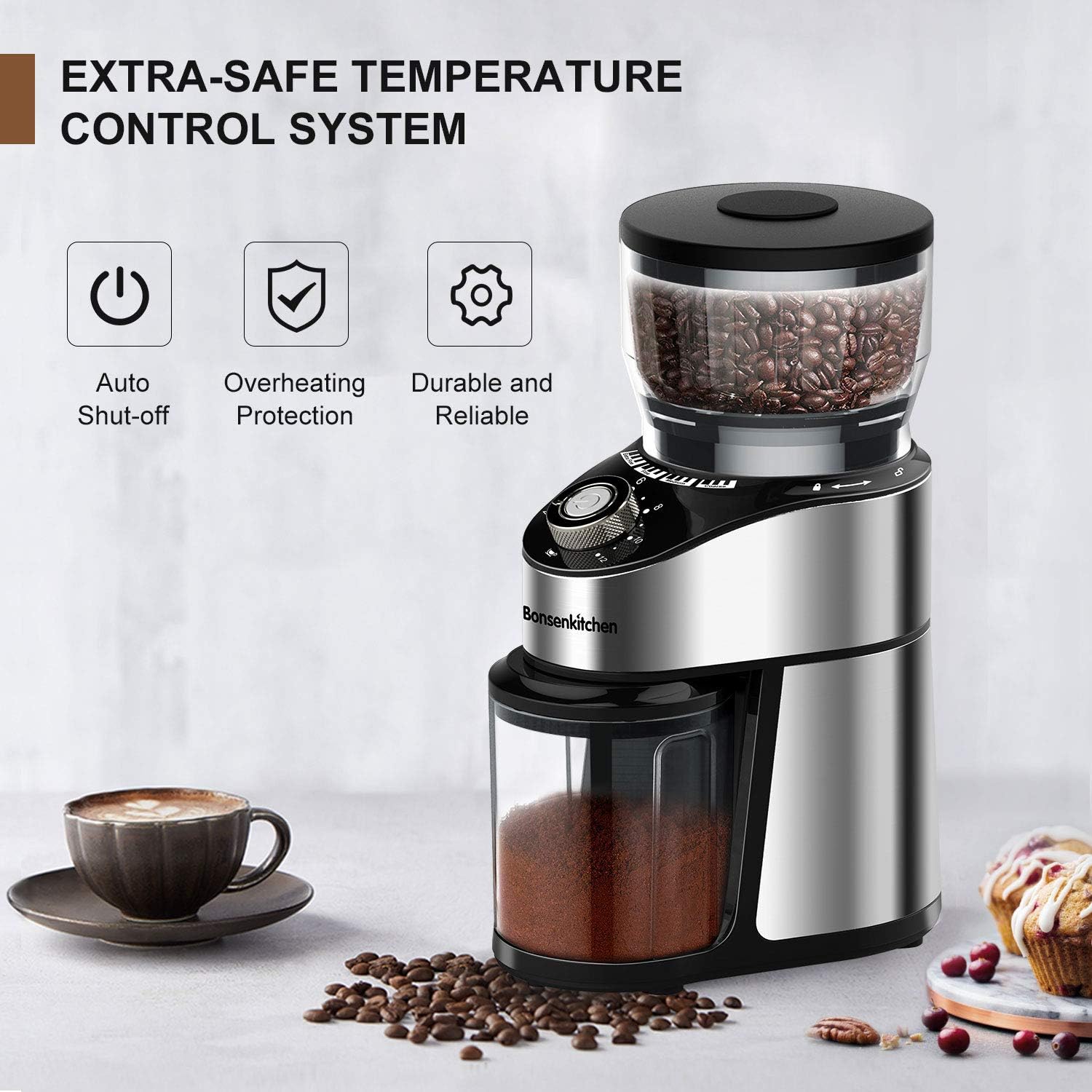 Stainless Steel Electric Conical Burr Coffee Grinder with 12 Grind Settings Y9543