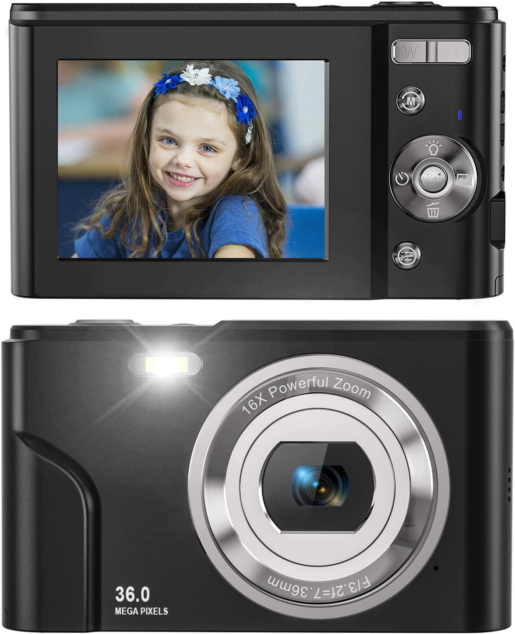 2.7K 44 Mega Pixels Portable Digital Camera with 16X Digital Zoom, 2 Batteries, Black, Pack of 2 A5240