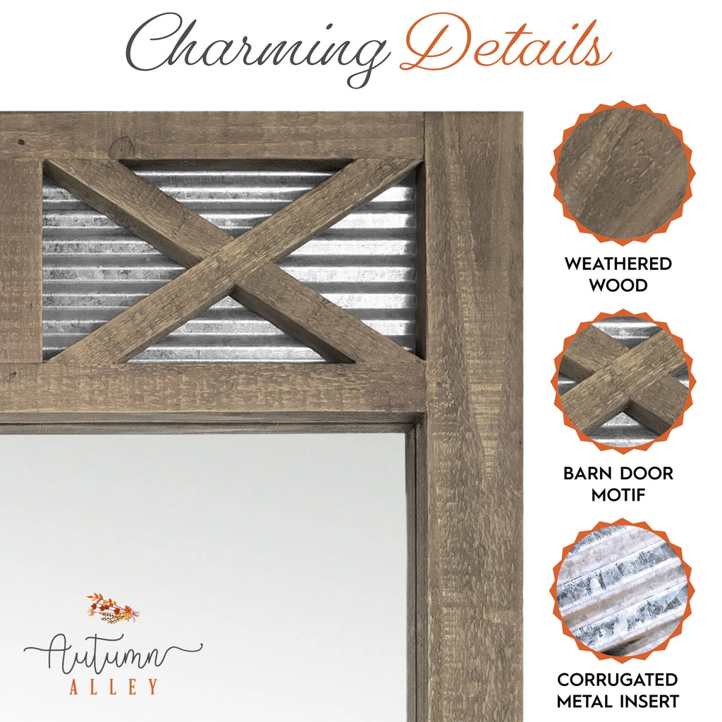 Rustic Farmhouse Mirror with Galvanized Metal – 28" x 34" Q44860