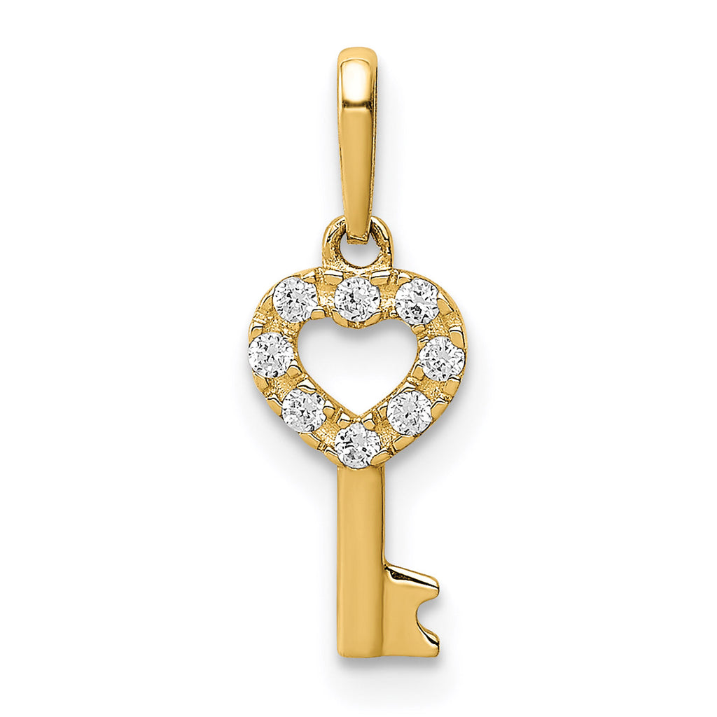 14K Yellow Gold CZ Key Dangle Pendant Charm With 10K Yellow Gold Lightweight Rope Chain Necklace 16'' V158847