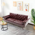 Brown PU Leather Convertible Sofa Bed Loveseat with 2 Pillows G858