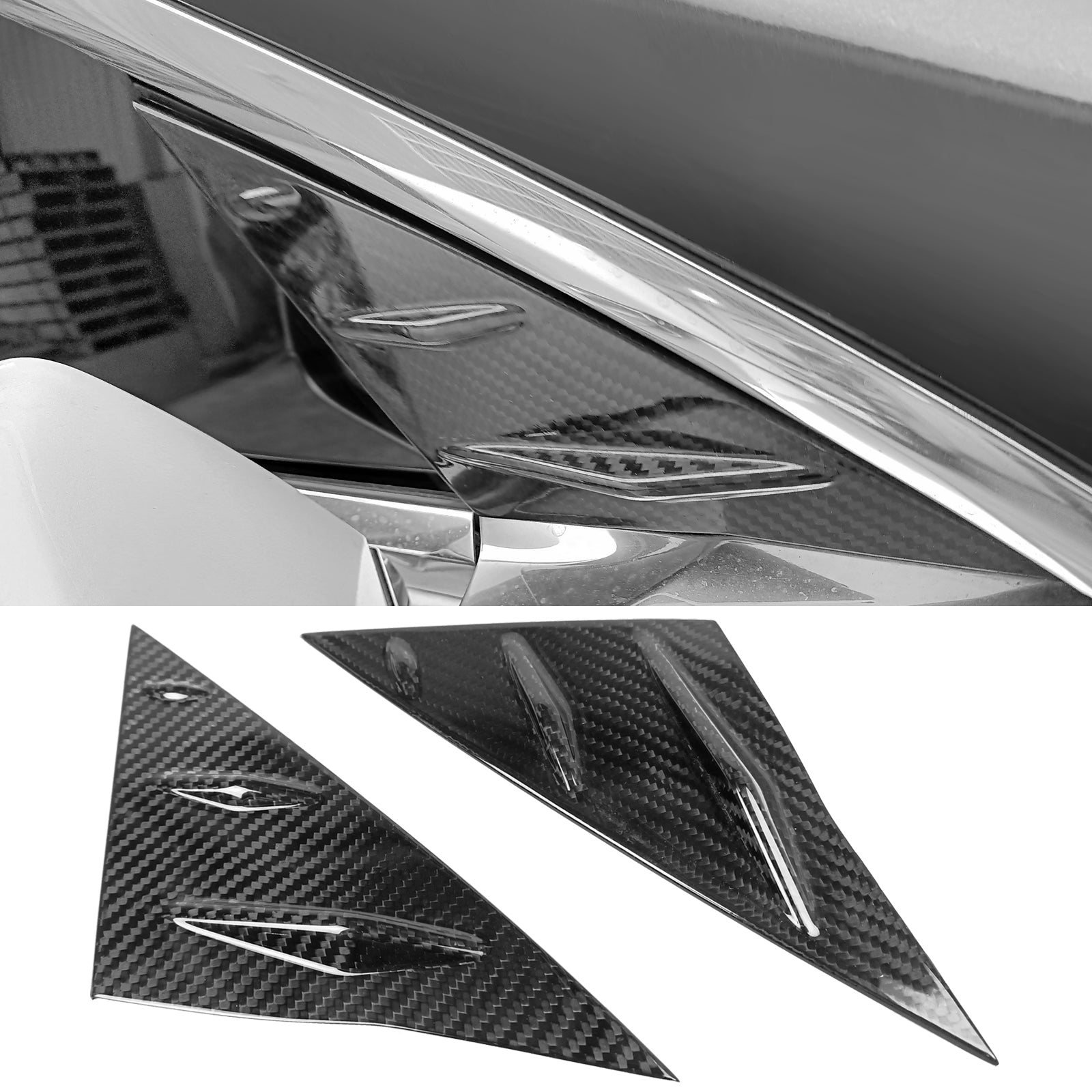Front Window Louver Real Carbon Fiber Vent Trim 2PCS O404