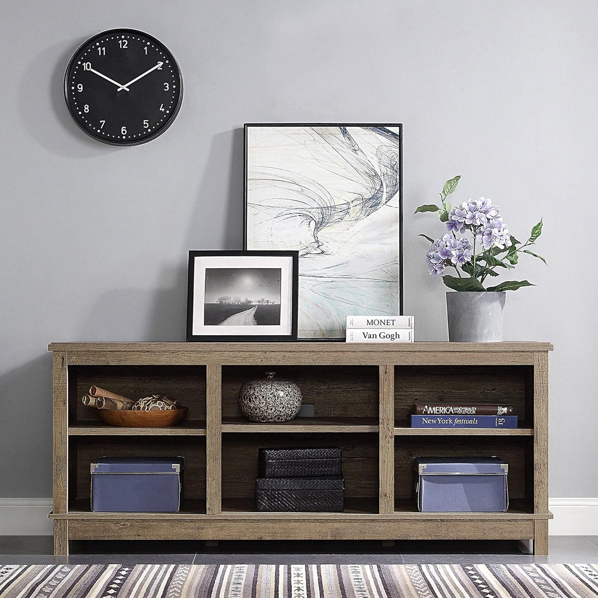 Gray Wash TV Stand with Wood Glass Storage Cabinets G4573