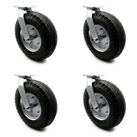 12x22 Pneumatic Swivel Caster Set of 4 Black Rubber Wheel Y29595