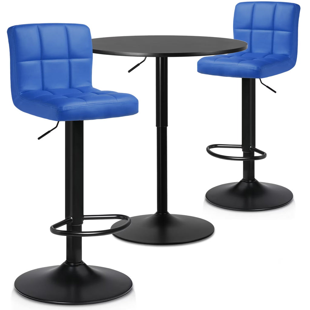 Blue/Black 3 Piece Bar Table and PU Leather Bar Stools A126442