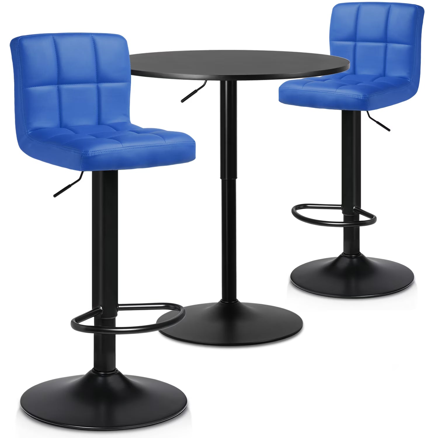 Blue/Black 3 Piece Bar Table and PU Leather Bar Stools A126442