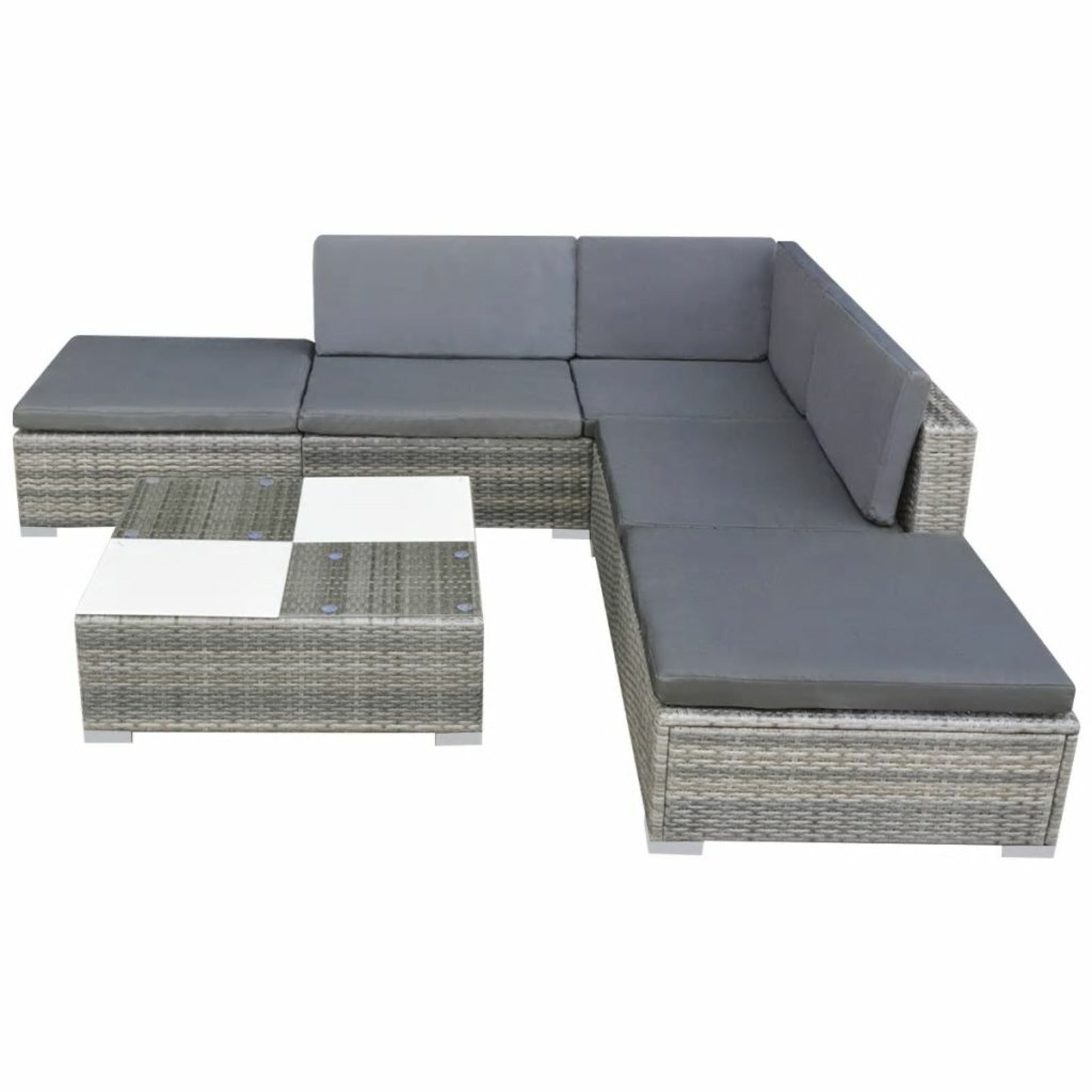 Gray Poly Rattan 6 Piece Corner Sofa Set with Coffee Table D647895