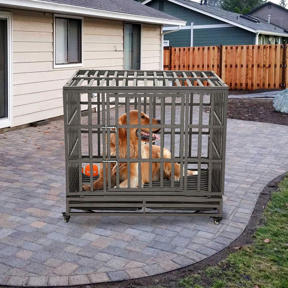 38 Heavy Duty Steel Dog Crate with Two Lock and Four Wheels W505