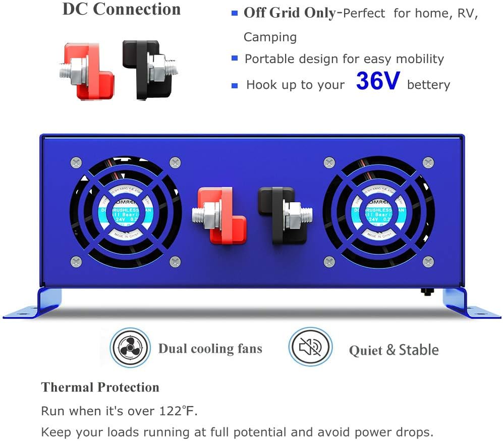 3500W Pure Sine Wave Power Inverter 36V DC to 120V AC with Wireless Remote Control A385
