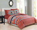 6 Piece King Bedding Quilt Bedspread And Fitted Sheet Set In Turquoise Red Orange Brown F990961