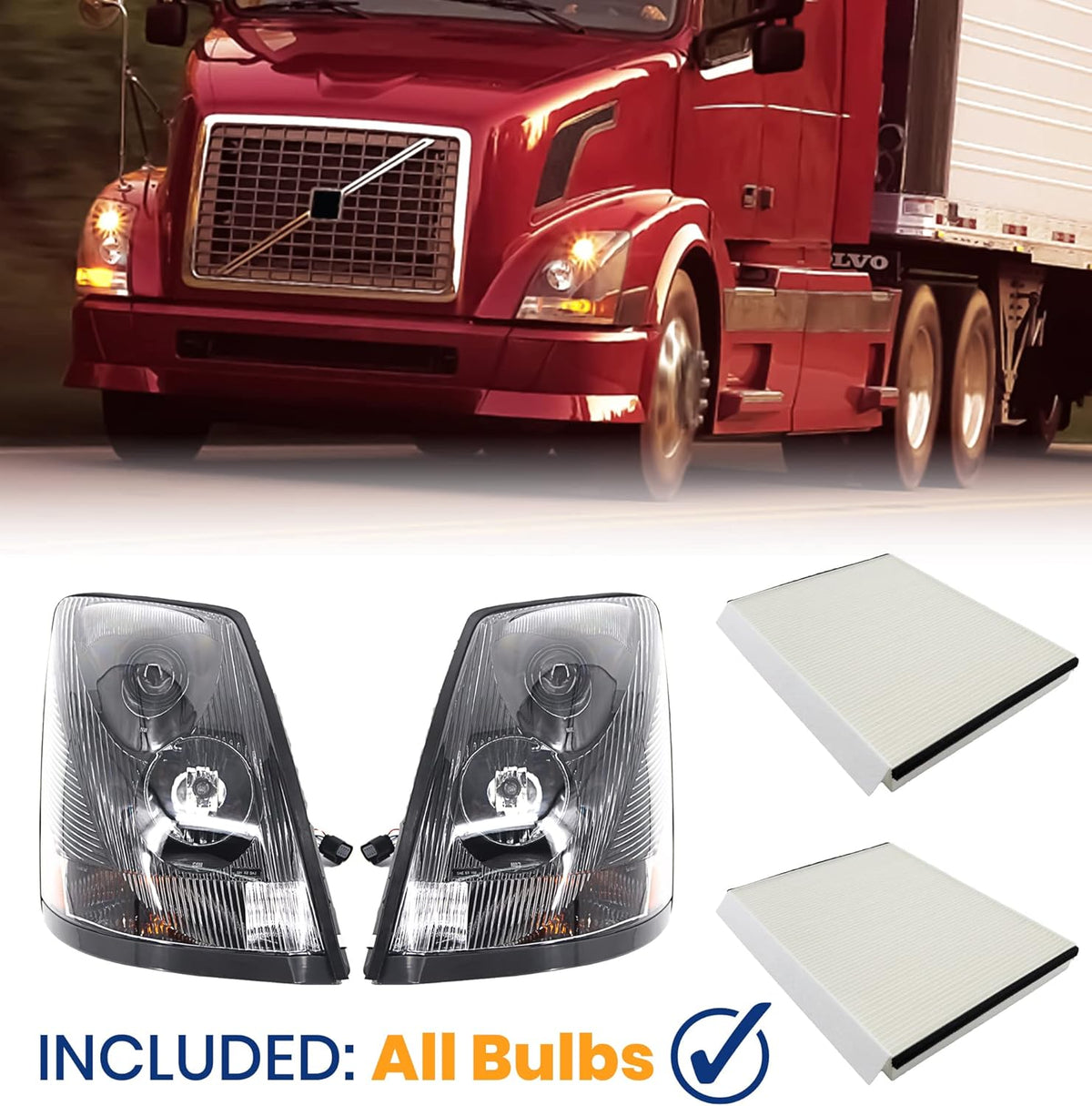 Headlight Pair with Cabin Air Filters for Volvo VN/VNL U4097